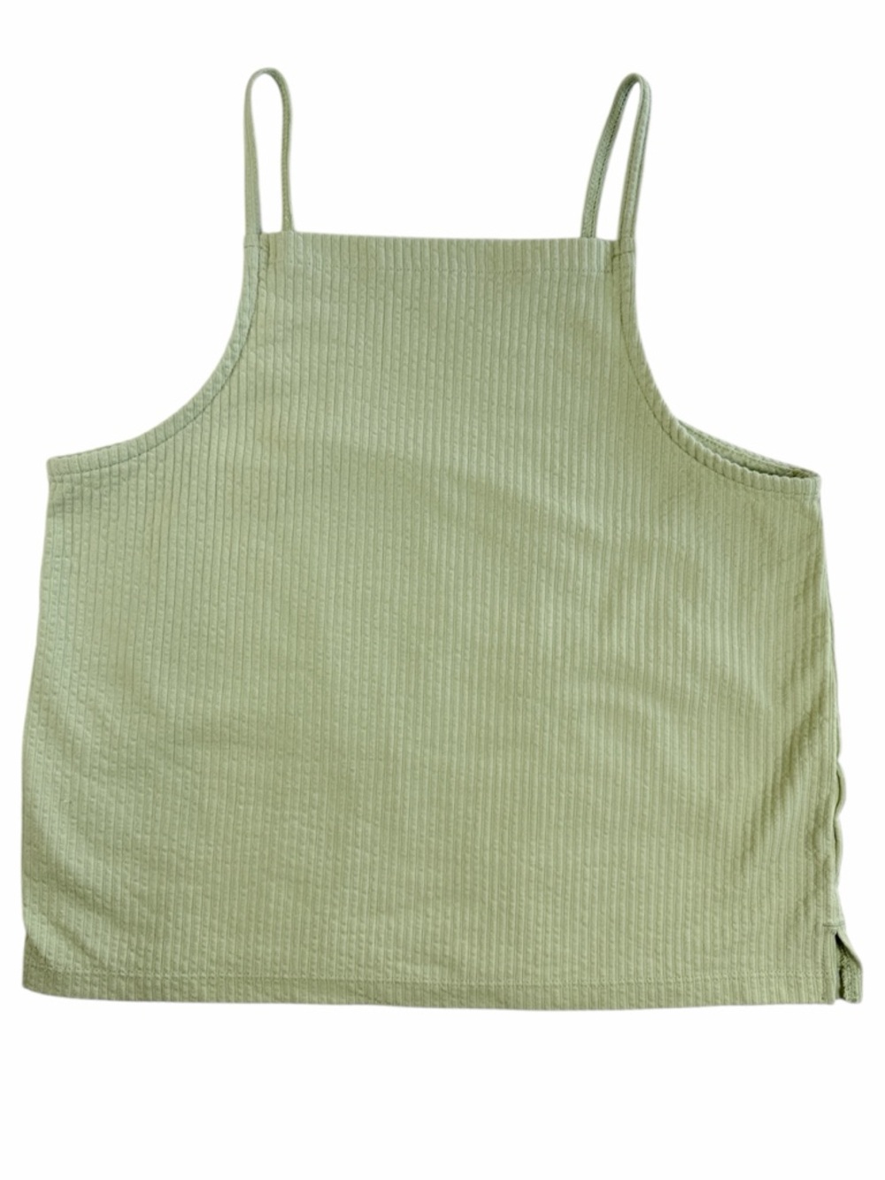 Madewell Tank Top Women Small Green Ribbed Square Neck Sleeveless